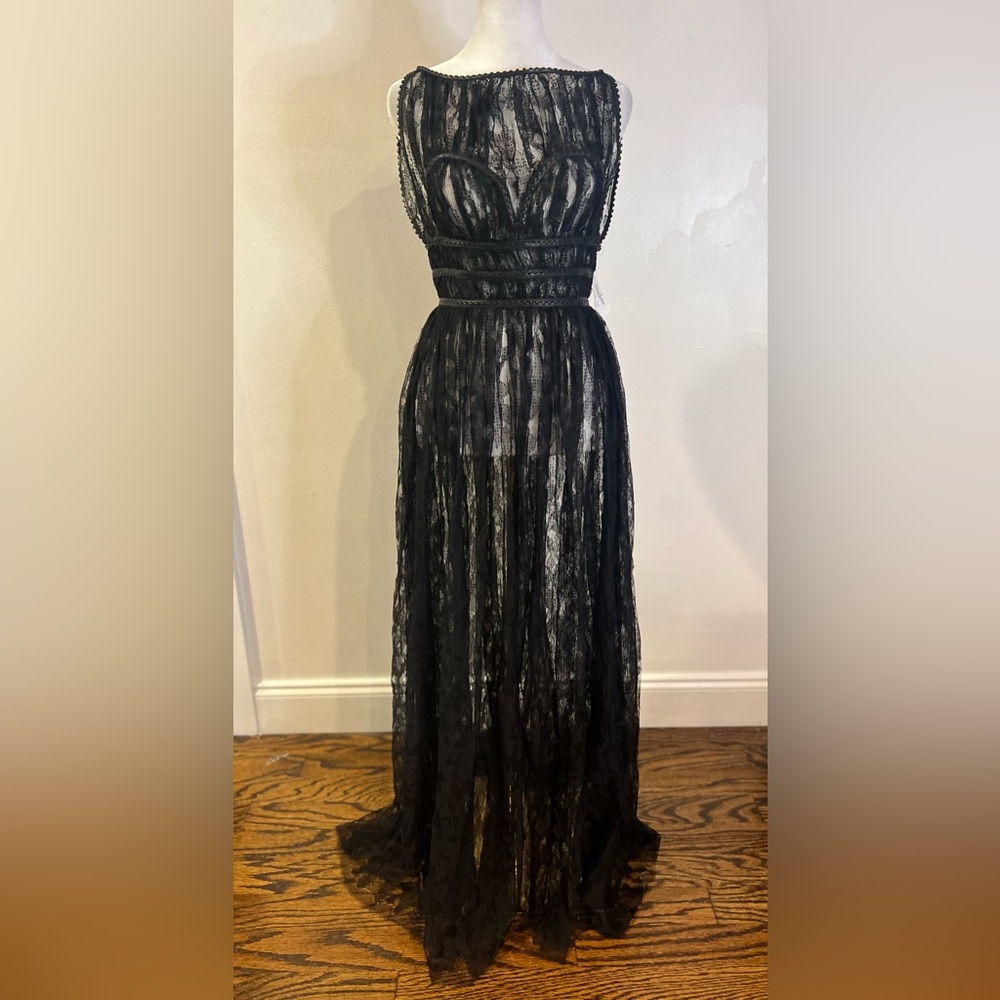 ALAÏA  Lace Bustier Gown W/ Braided Leather Trim - Picture 3 of 9